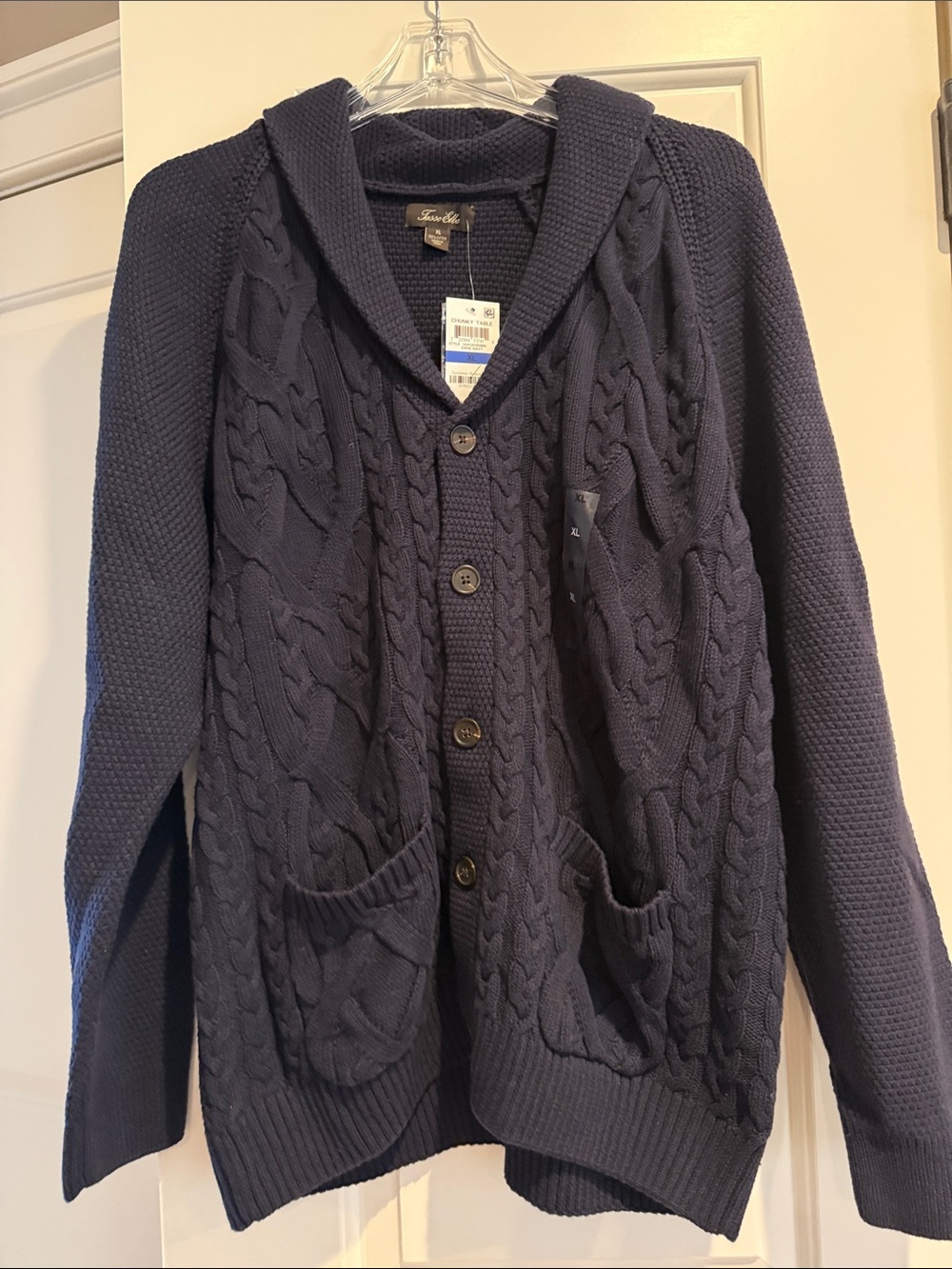 Men's Navy Chunky Cable-Knit Cardigan